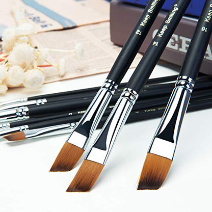 golden maple Artist Paint Brushes Set 9pcs Obilique Tipped Paint Brushes Set for Acrylic Watercolor Oil Painting,Long Handle - WoodArtSupply