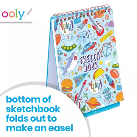 OOLY Sketch and Show Standing Sketchbook with 45 Large 10.5 x 8" Pages, Perforated to be Easily Removed, 120 GSM/ 32lb, Perfect for Markers, Colorerd Ooly