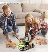 Puzzled 3D Puzzle Colorful Tank Wood Craft Construction Kit Fun, Unique and Educational DIY Wooden Military Toy Assemble Model Pre-Colored Crafting Puzzled
