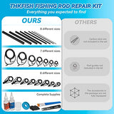 THKFISH Fishing Rod Repair Kit with Carbon Fiber Sticks Rod Tips Repair kit Rod Eyelet Replacement kit Pole Repair Kit Complete for Rod Building THKFISH