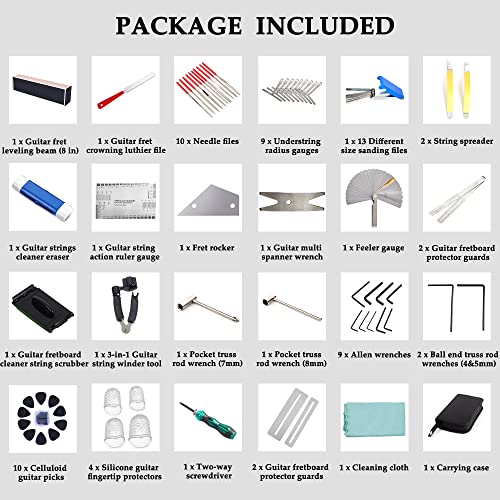 Meideal 65 Pieces Guitar Repairing Maintenance Tool Kit, Guitar Setup Kit Cleaning Care Accessories for Acoustic Electric Guitar Bass Ukulele Meideal