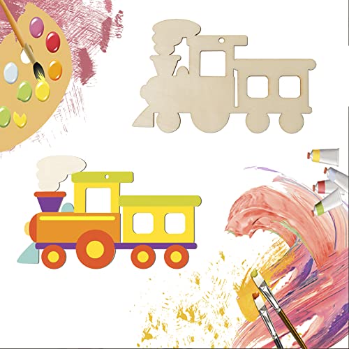 20pcs Unfinished Train Wood Ornaments Train Shape Blank Wood Natural Slices for DIY Crafts Christmas Holiday Wedding Birthday Party Decoration Zontween