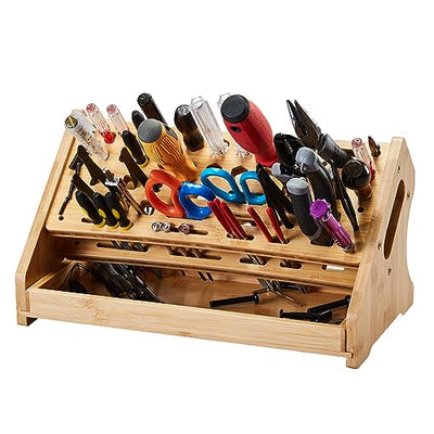 ESYTEOOT Bamboo Screwdriver Organizer Rack Tools Desktop Hand Tool Stand and Repair Tool Storage Holder