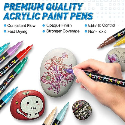 Acrylic Paint Pens Paint Markers Set of 18: Fine Point for Rock Painting Glass Wood Ceramic Fabric Metal Canvas Easter Eggs Pumpkin Kit, Drawing Art