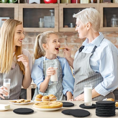 MAPRIAL 48 PCS Slate Coasters Bulk, 4 Inch Black Coasters for Drinks, 24 PCS Natural Square Slate Coasters and Round Stone Coasters for Coffee, MAPRIAL