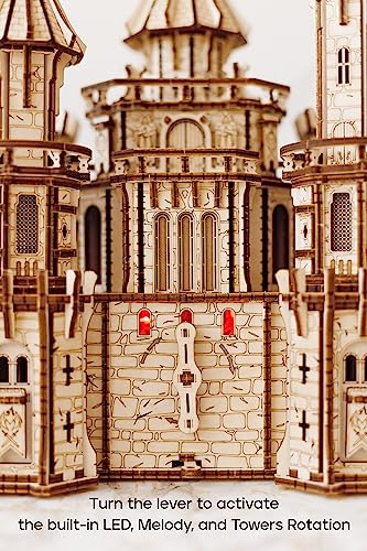 Moveable 3D Dragon Castle Wooden Puzzle with Red LED - Engaging DIY Experience for All Ages Wood Trick