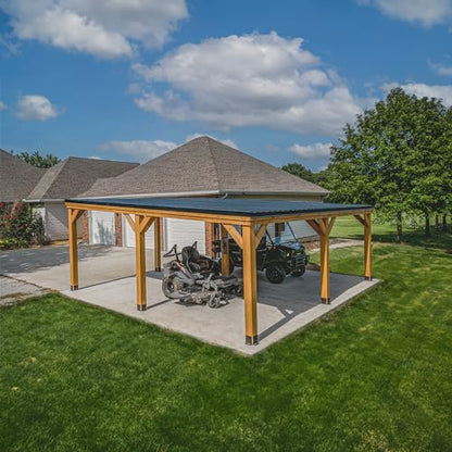 Backyard Discovery Kingsport 20 ft. x 20 ft. All Cedar Wooden Carport Gazebo with Hard Top Steel Roof