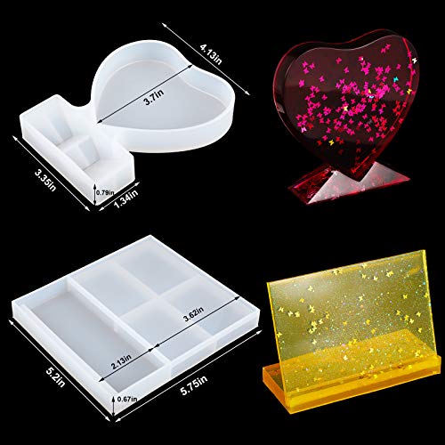 2 Pieces Valentine's Day Photo Frame Resin Molds Rectangle Picture Frame Silicone Mold Heart Shapes Epoxy Mold with 5 Colors Sequins for DIY Home