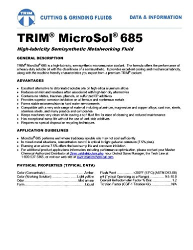 TRIM Cutting & Grinding Fluids MS685/1 MicroSol 685 High Lubricity Semisynthetic Metalworking Fluid, 1 gal Jug TRIM