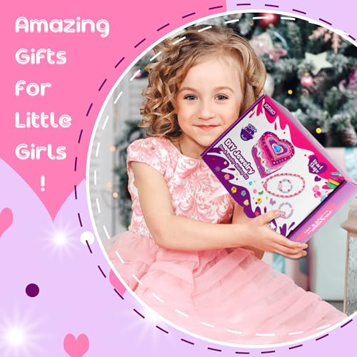 JOTIKO Paint Your Own Jewelry Box & Bracelets Making kit - Art & Crafts for Girls Kids Age 4-8 Christmas Birthday Gifts, 250 PCS Wooden Beads & Cute JOTIKO
