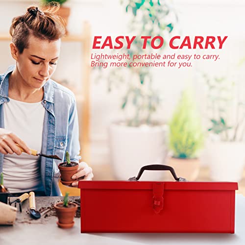 Generic Iron Sheet Tool Box Red Metal Tool Box Metal Household Tool Storage Case with Metal Latch Closure Storage Container, 39X16CM, U181056OK14ZR - WoodArtSupply