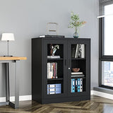 AFAIF Metal Storage Cabinet, Glass Cabinet Sideboard, Bookcase with Glass Doors, Curio Cabinet with 2 Adjustable Shelves, Lockable Metal Display AFAIF