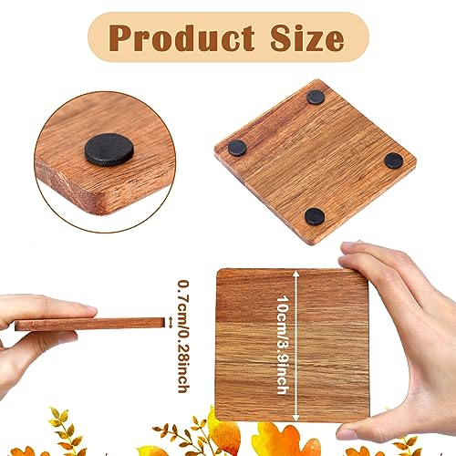 16 Pieces Unfinished Wood Coasters, 4 Inch Square Acacia Wooden Coasters for Crafts with Non-Slip Silicon Dots for DIY Stained Painting Wood Engraving Home Decoration