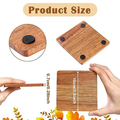 16 Pieces Unfinished Wood Coasters, 4 Inch Square Acacia Wooden Coasters for Crafts with Non-Slip Silicon Dots for DIY Stained Painting Wood