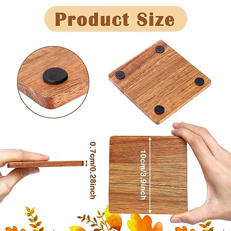 16 Pieces Unfinished Wood Coasters, 4 Inch Square Acacia Wooden Coasters for Crafts with Non-Slip Silicon Dots for DIY Stained Painting Wood Aweyka