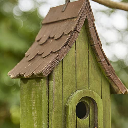 Glitzhome Green Hand Painted Garden Wood Birdhouse with Single Roof Hanging Bird House for Outside glitzhome