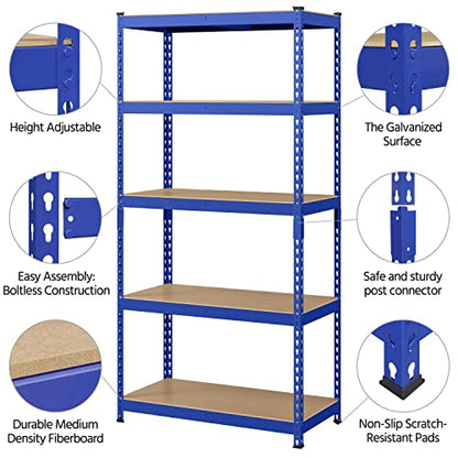 Topeakmart 5-Tier Utility Shelves, Metal Storage Shelves Garage Shelving Unit Adjustable Garage Storage Shelves Storage Racks Heavy Duty Shed - WoodArtSupply