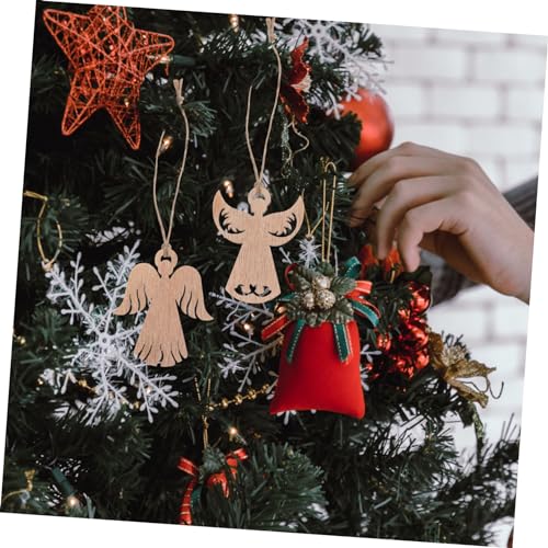VOSAREA 50pcs Wooden Angel Pendant Christmas Wood Cutouts Small Wood Angel Cutouts Holiday Nursery Decor Blank Drawing Wing Hollow Out Angel Wings VOSAREA