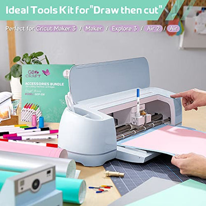 GO2CRAFT Accessories Bundle for Cricut Makers and All Explore Air, 21Pcs Perfect Draw Then Cut Tools, Deep Cut Housing, Replacement Cutting Blades, - WoodArtSupply