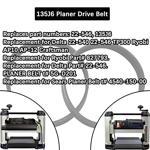 Homhelar 135J6 Planer Drive Belt for Delta 22-540 22-546 TP300 Ryobi AP10 AP-12 Craftsman (2/Pack) Homhelar