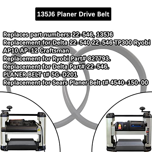 Homhelar 135J6 Planer Drive Belt for Delta 22-540 22-546 TP300 Ryobi AP10 AP-12 Craftsman (2/Pack) - WoodArtSupply