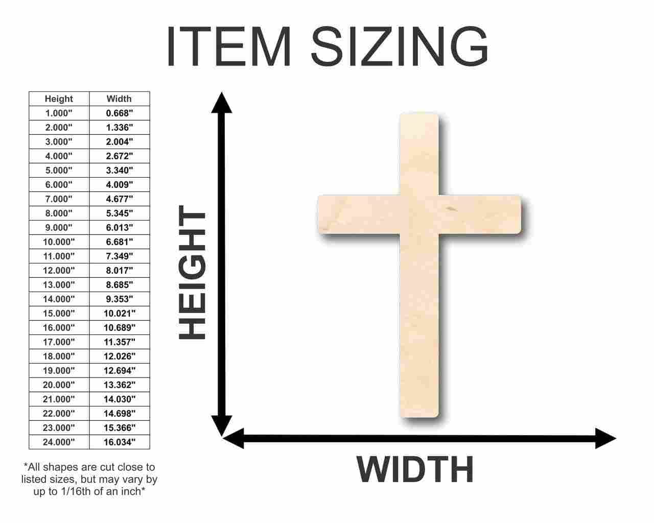 Unfinished Wood Cross Shape - Easter - Christian - Craft - up to 24" DIY 8" / 1/2" 24 Hour Crafts
