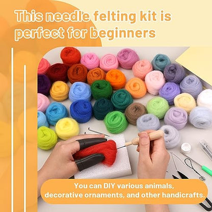 45 Colors Needle Felting Kits for Beginners, Needle Felting Supplies Kits with Tools, Felt Starter Kits with Felting Needles, Storage Bag Needle