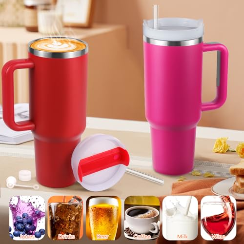 BELYQLY New Version 40oz Stainless Steel Vacuum Insulated Tumbler with Lid and Straw for Water, Smoothie and More, Iced Tea or Coffee (Christmas Red)