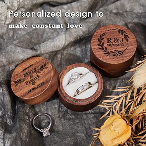 Personalized Ring Box for Wedding Ceremony Engagement Valentine's Day Birthday Customized Ring Bearer Box Walnut Wooden Ring Box Engrave Your Text