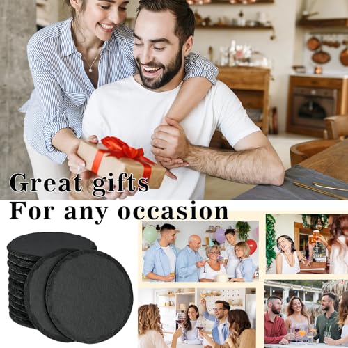 MAPRIAL 48 PCS Slate Coasters Bulk, 4 Inch Black Coasters for Drinks, 24 PCS Natural Square Slate Coasters and Round Stone Coasters for Coffee, MAPRIAL