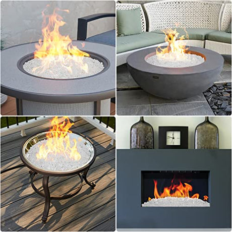 Onlyfire 10-Pounds Regular Fire Glass for Natural or Propane Fire Pit Fireplace & Landscaping, 1/4-Inch High Luster Platinum onlyfire