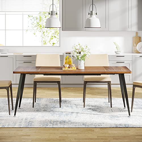 LITTLE TREE 70.9 Inch Large Rectangular Dining Table Kitchen Furniture,Brown+Black - WoodArtSupply