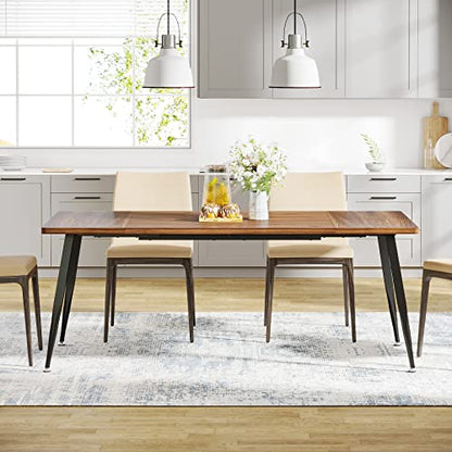 LITTLE TREE 70.9 Inch Large Rectangular Dining Table Kitchen Furniture,Brown+Black - WoodArtSupply