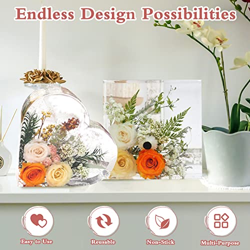 5 PCS Resin Molds Silicone Kit Large Epoxy Resin Mold for Flowers Preservation Home Deco DIY Art, Silicone Molds Including Square, Heart, Sphere, GWSNIO