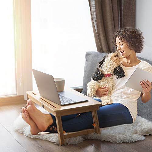 Drawing Table Nnewvante Laptop Desk Adjustable Drafting Desk Foldable Bamboo Bed Tray with Tablet Slot for Adult Kids, Large Nnewvante