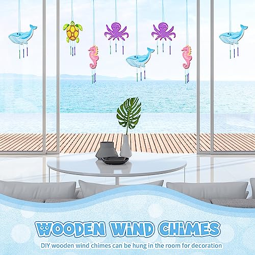 Leinuosen 32 Sets Wind Chime Kit for Kids Make Your Own Wooden Ocean Animals Wind Chime Wood Musical DIY Wind Chimes for Girls Boys Arts Crafts - WoodArtSupply