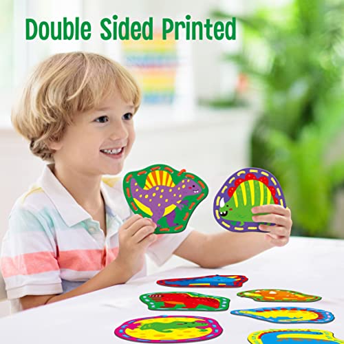 9 Pieces Kids Lacing Cards, Double Sided Sewing Cards in 9 Dinosaurs with 9 Colorful Laces, Imagination Development Lacing Toys Games for Children SpriteGru