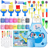 Washable Finger Paint Set, Shuttle Art 46 Pack Kids Paint Set with 14 Colors(60ml) Finger Paints, Brushes, Finger Paint Pad, Sponge, Palette, Smock, Shuttle Art