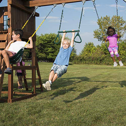 Swing-N-Slide WS 8355 Castlebrook Swing Set with Two Slides, Swings & Climbing Wall, Wood Swing-N-Slide