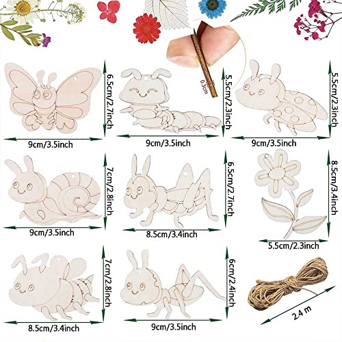 Unfinished Wooden Cutouts 8 Styles Butterfly Bee Sunflowers Spring Wood Slices Hanging Ornaments Blank Wooden Paint Crafts for Kids Painting, DIY Bunhum
