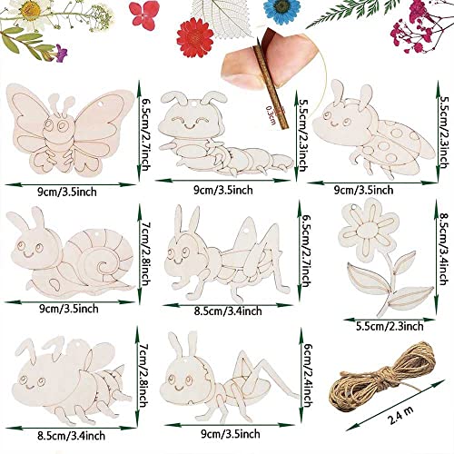 Unfinished Wooden Cutouts 8 Styles Butterfly Bee Sunflowers Spring Wood Slices Hanging Ornaments Blank Wooden Paint Crafts for Kids Painting, DIY