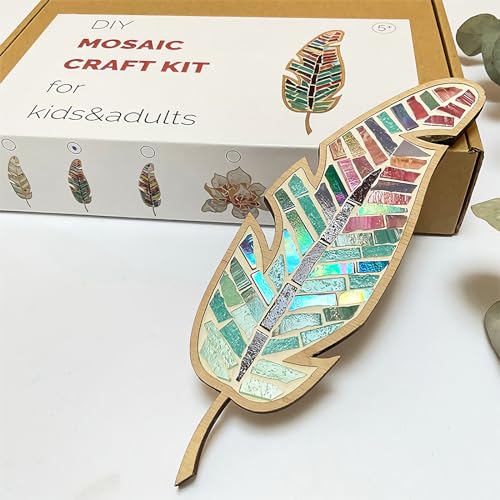 DIY Mosaic Kit, Creativity DIY Mosaic Family Kit, Bright Feather DIY Mosaic Kit for Adults, Christmas Feather Home Decor Gifts, Glass Mosaic Arts