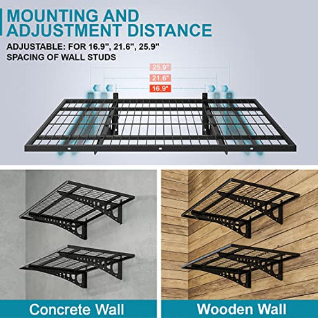 Dtrik Garage Storage Shelving Wall Mounted, 2 Pack 2x3ft, Loads 500 lbs Heavy Duty Sturdy Wall Shelves, Strong Garage Organiser, Storage Racks Units, Dtrik