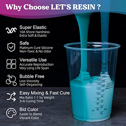 LET'S RESIN Silicone Mold Making Kit 10A,Liquid Silicone for Mold Making, Extra Soft & Elastic Silicone Rubber, Ideal for Casting Resin Molds,3D LET'S RESIN