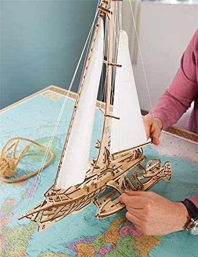UGEARS 3D Puzzles for Adults Trimaran Merihobus - Wooden Mechanical Models Construction Craft Kits for Adults