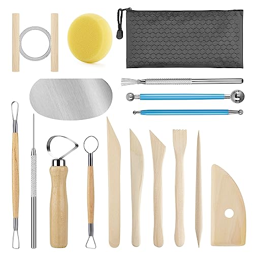 KACOLA Pottery Tool Kit, 17pcs Polymer Clay Tools, Modeling Clay Sculpting Tools Kit, Ceramics Tools, Trimming, Embossing Pattern, Smooth Wooden - WoodArtSupply