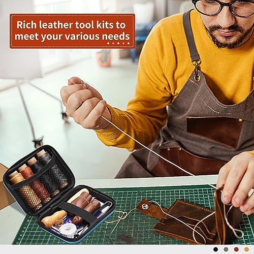 Leather Sewing Kit, Leather Working Tools and Supplies, Leather Working Kit with Large-Eye Stitching Needles, Waxed Thread, Leather Upholstery Repair MORFEN
