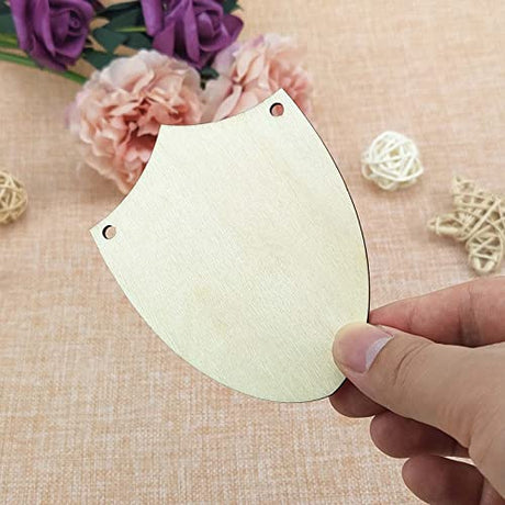 20pcs Wooden Shield Shapes Cutouts DIY Craft Embellishments Unfinished Wood Gift Tags Ornaments for Father's Day Halloween Christmas Decoration JANOU