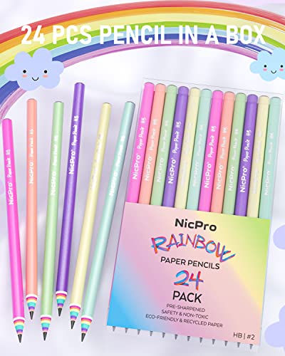 Nicpro 24PCS Rainbow Pencils HB #2, Cute Pastel Pencils Pre-Sharpened Wooden Pencils, Break-Resistant & Eco-friendly Recycled Paper Pencil For Kids - WoodArtSupply