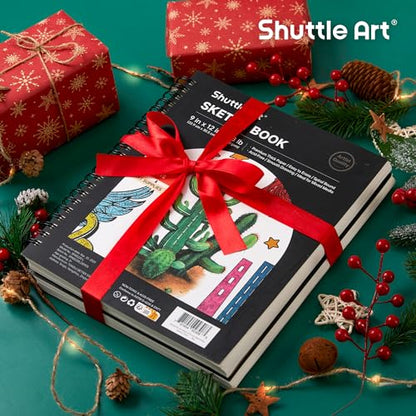 Shuttle Art 9x12” Sketchbook, 220 Sheets Total, Pack of 2(110 Sheets Each), 68lb/100gsm Thick Paper, Spiral Bound Mixedmedia Sketch Pad, Acid-free - WoodArtSupply